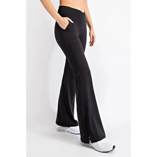 Rae Mode V Waist Flared Yoga Pants with Pockets - Black