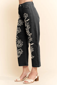 Davi & Dani Cord Floral Embroidered Barrel Pants | Women’s Wide Leg Denim