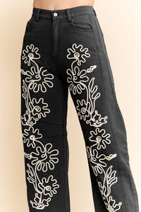 Davi & Dani Cord Floral Embroidered Barrel Pants | Women’s Wide Leg Denim