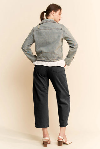 Davi & Dani Cord Floral Embroidered Barrel Pants | Women’s Wide Leg Denim