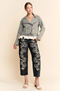 Davi & Dani Cord Floral Embroidered Barrel Pants | Women’s Wide Leg Denim