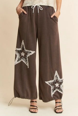 Davi & Dani Denim Star Patchwork Elastic Waistband Pants