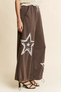 Davi & Dani Denim Star Patchwork Elastic Waistband Pants
