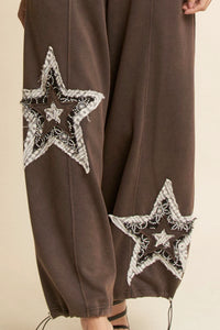 Davi & Dani Denim Star Patchwork Elastic Waistband Pants