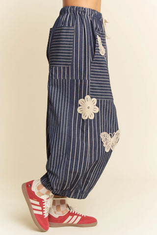 Davi & Dani Lightweight Soft Denim Stripe Wide Barrel Pants | Women’s Relaxed Fit