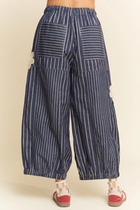 Davi & Dani Lightweight Soft Denim Stripe Wide Barrel Pants | Women’s Relaxed Fit