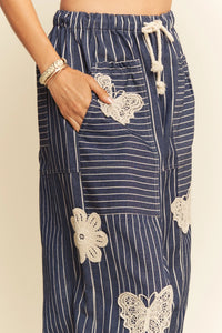 Davi & Dani Lightweight Soft Denim Stripe Wide Barrel Pants | Women’s Relaxed Fit