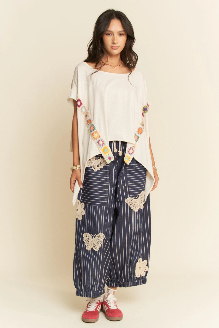 Davi & Dani Lightweight Soft Denim Stripe Wide Barrel Pants | Women’s Relaxed Fit