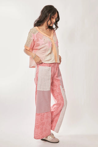 Davi & Dani Floral Star Patch Detail Washed Pants