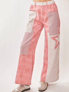 Davi & Dani Floral Star Patch Detail Washed Pants