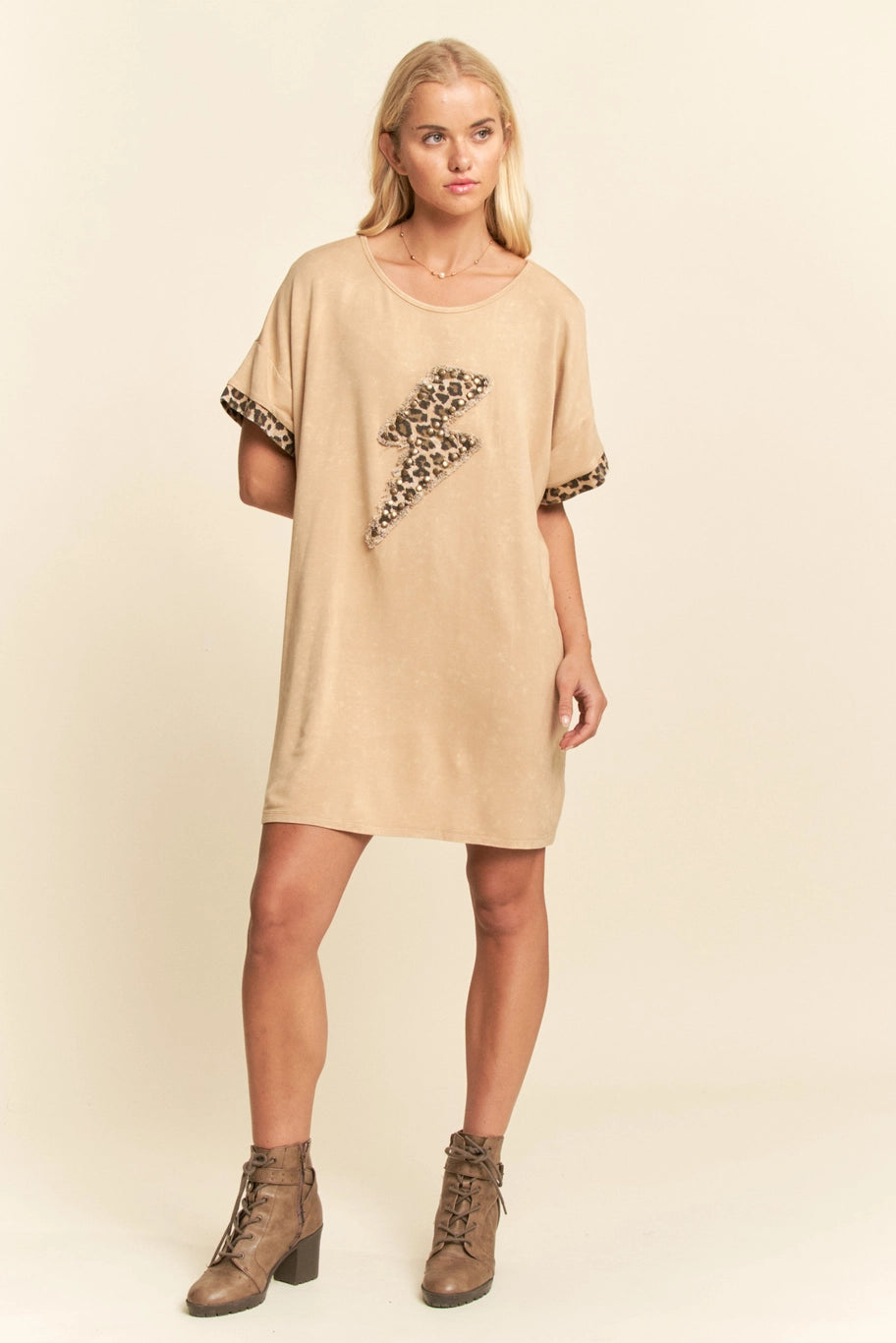 Davi & Dani Denim Leopard Lightning Bolt T-Shirt Dress
