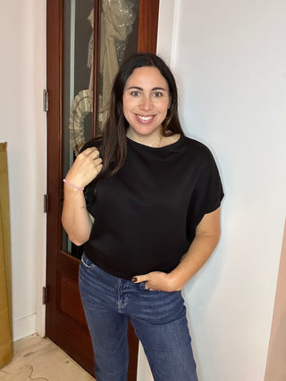 Charlotte Avery Short Sleeve Scuba Oversized Top- Black