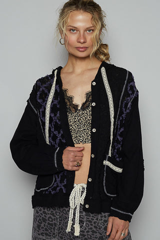 POL Floral Lace Hoodie - Black
