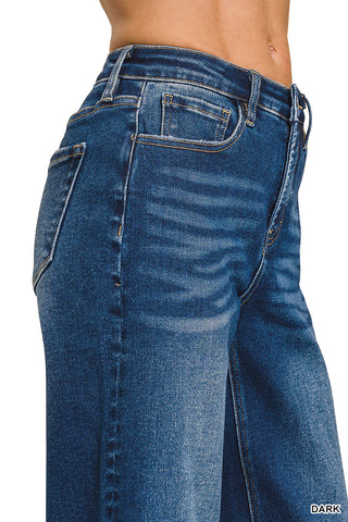 Zenana - High Waist Wide Leg Fray Hem Denim Pants
