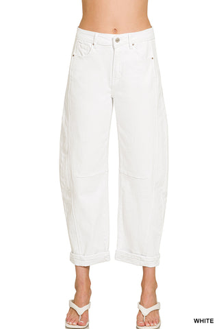 Zenana - Barrel-Leg Cropped Color Denim Pants