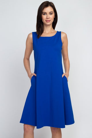 Yelete Sleeveless Comb-Cotton A-Line Dress with Pockets