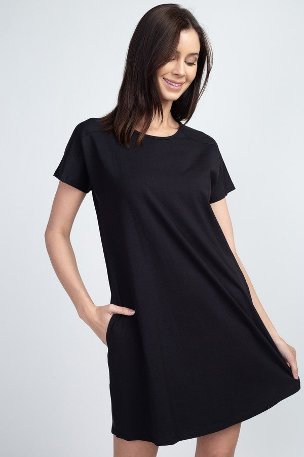 Array Yelete Short Sleeve Cut Out Back Dress with Pockets