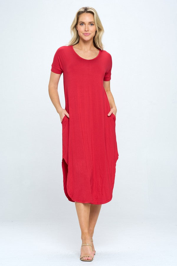 Array Yelete Casual Curved Hem Midi Dress with Pockets