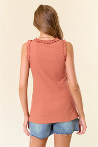 Doe & Rae Solid Knit Tank with Ruffle Trim – Soft Stretch Blend