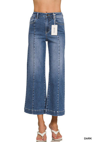 Zenana - Wide-leg Center Seam Cropped Denim Pants