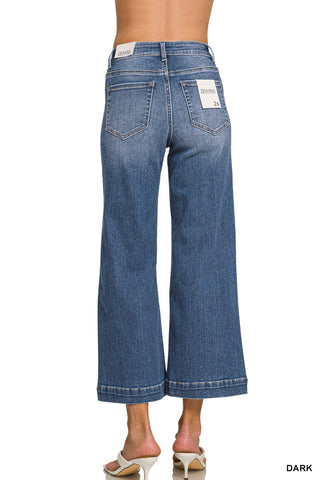 Zenana - Wide-leg Center Seam Cropped Denim Pants