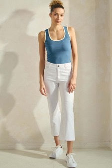 Yelete Round Neck Crop Shapewear Tank with Piping - Denim/Ivory