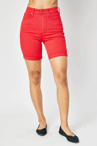 Judy Blue High Waist Denim Shorts - Red