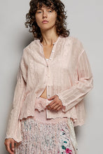 Load image into Gallery viewer, Pol Sheer Floral Lace Hooded Button-Front Top Pink

