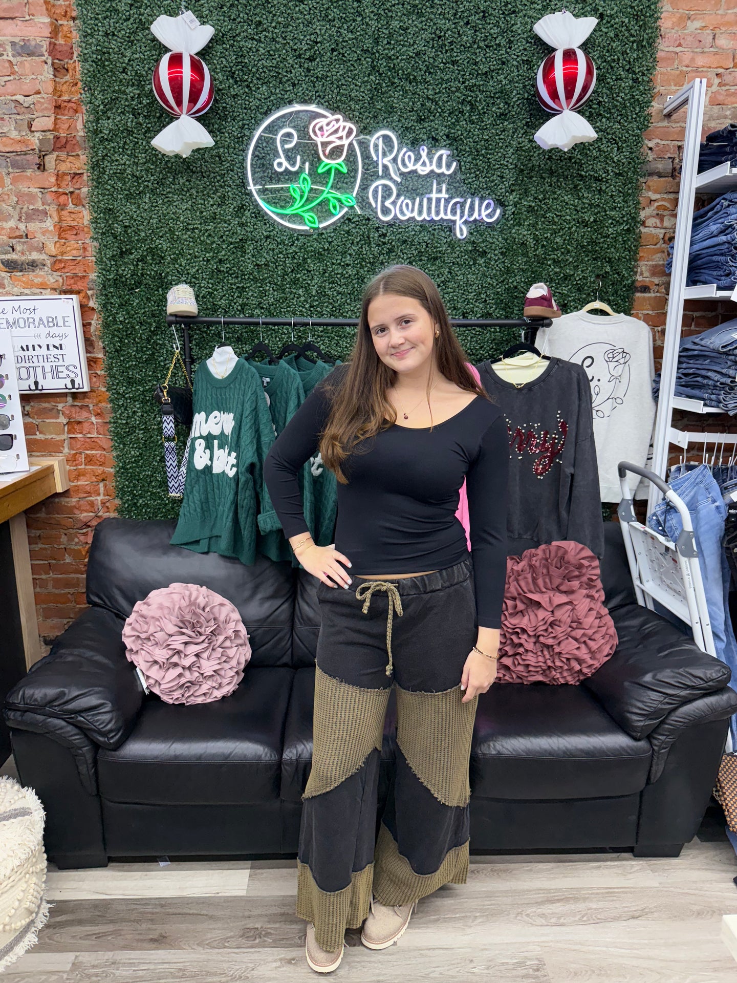 POL French Terry Thermal Contrast Straight Knit Pants