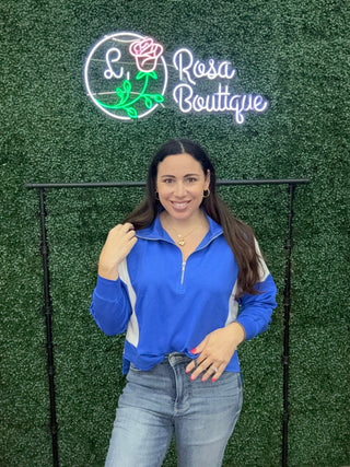 White Birch Quarter Zip Pullover Royal with Cream