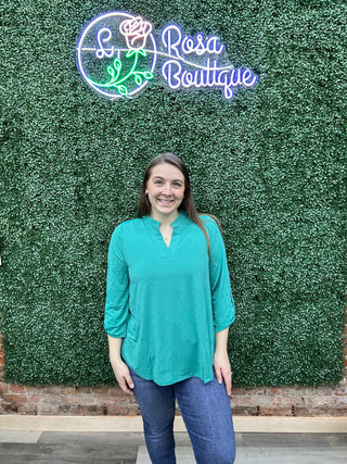Dear Scarlett 3/4 Sleeve Lizzy Blouse - Emerald