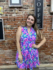 Dear Scarlett Dress Blue Green Pink Floral LIZ3TDRESS- C0008