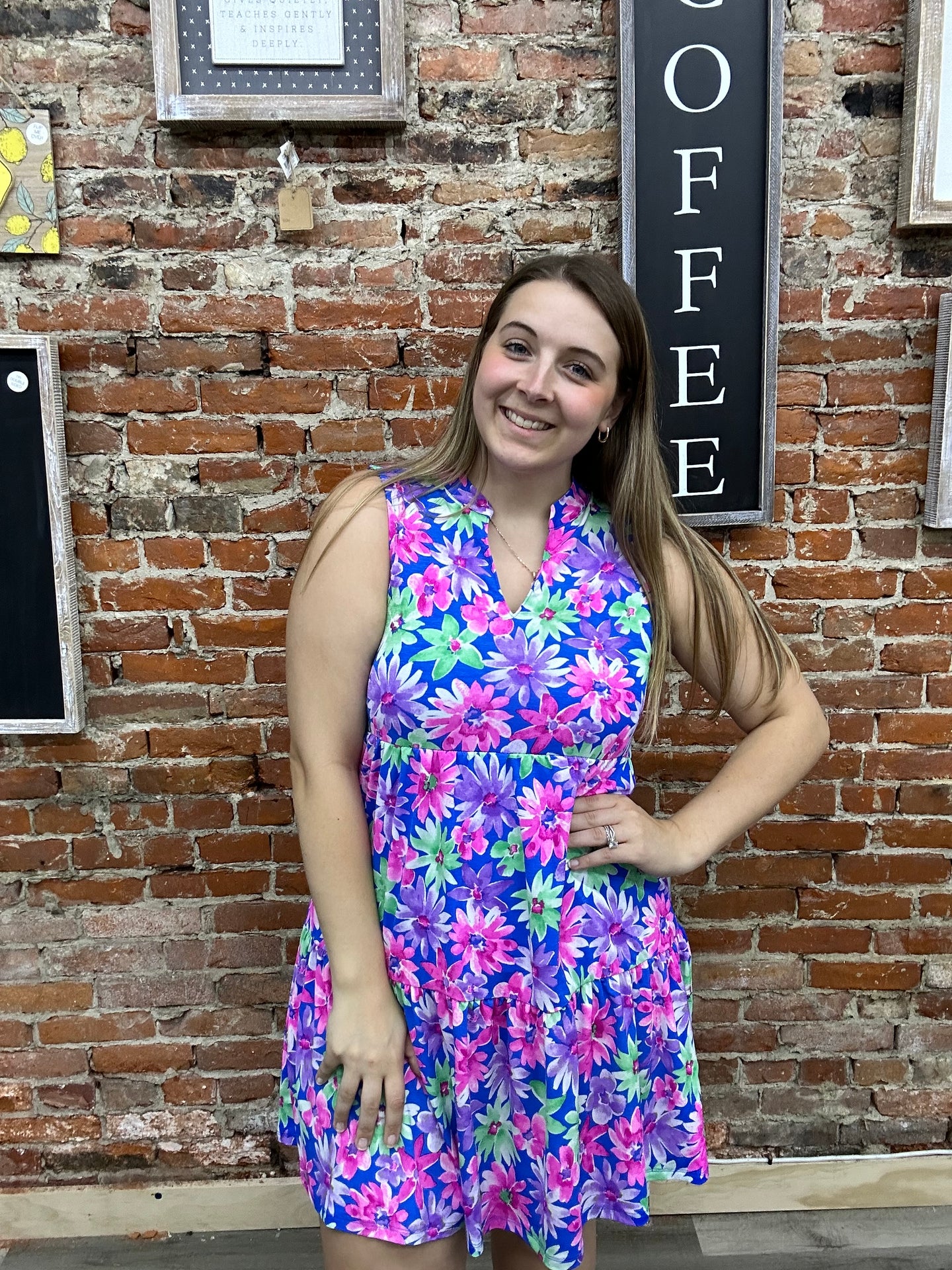 Dear Scarlett Dress Blue Green Pink Floral LIZ3TDRESS- C0008