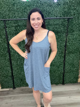 Load image into Gallery viewer, Cozy Co Dual layered sleeveless mini dress with patch pockets

