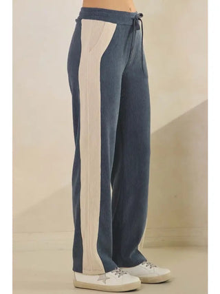 Yelete Relaxed Two Toned Corded Lounge Pants – Denim/Ivory