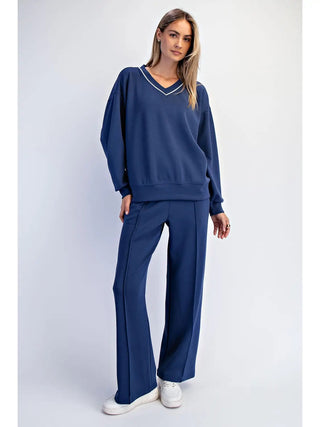 Modal Scuba V-Neck Top | Lightweight 4-Way Stretch Lounge & Everyday Wear Navy