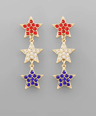 USA Color 3 Crystal Star Earrings