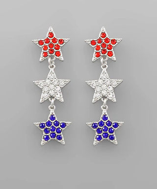 USA Color 3 Crystal Star Earrings