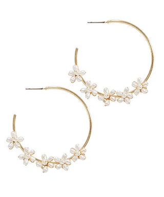 Trimmed Flower Pearl Hoops