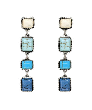 Western Linear Square Stone Earrings