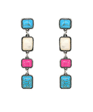 Western Linear Square Stone Earrings