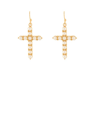 Pave 3mm Pearl Cross Earrings