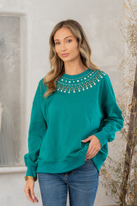 Sew In Love Crew Neck Top With Stone Detail