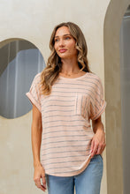 Load image into Gallery viewer, Sew In Love Striped Short Sleeve Top- Peach/Grey
