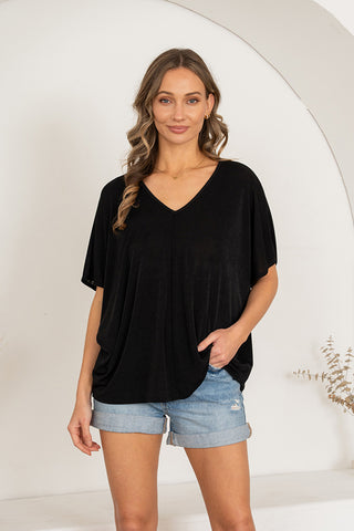 JAN26 ARRAY Sew In Love Loose V-Neck Top- Black