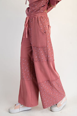 Easel Flower Printed Terry Washed Pants