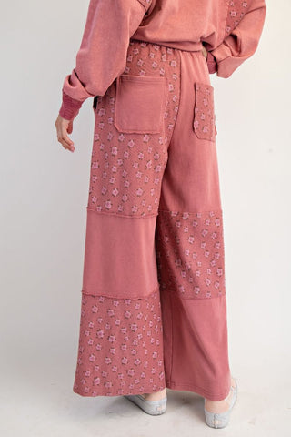 Easel Flower Printed Terry Washed Pants