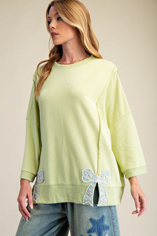 Easel Bow Patch Washed Terry Pullover – Cotton Blend Knit