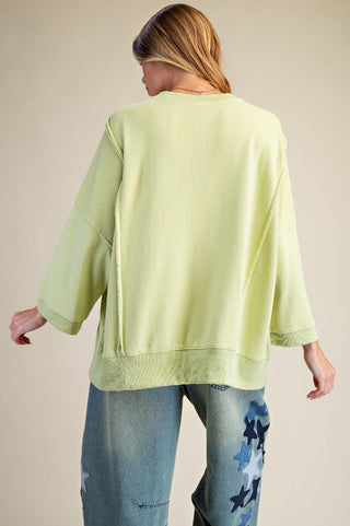 Easel Bow Patch Washed Terry Pullover – Cotton Blend Knit