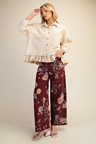 Easel Floral Printed Soft Stretch Twill Pants